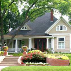 Extremely colorful classic restored house in rural city